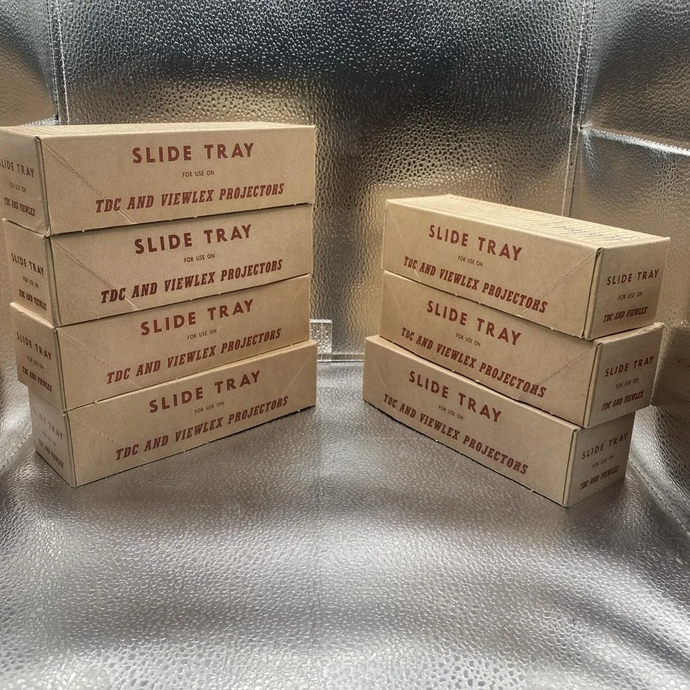 Lot of 7 Vintage TDC Micro-Fit 30 Slide Trays with cardboard lids